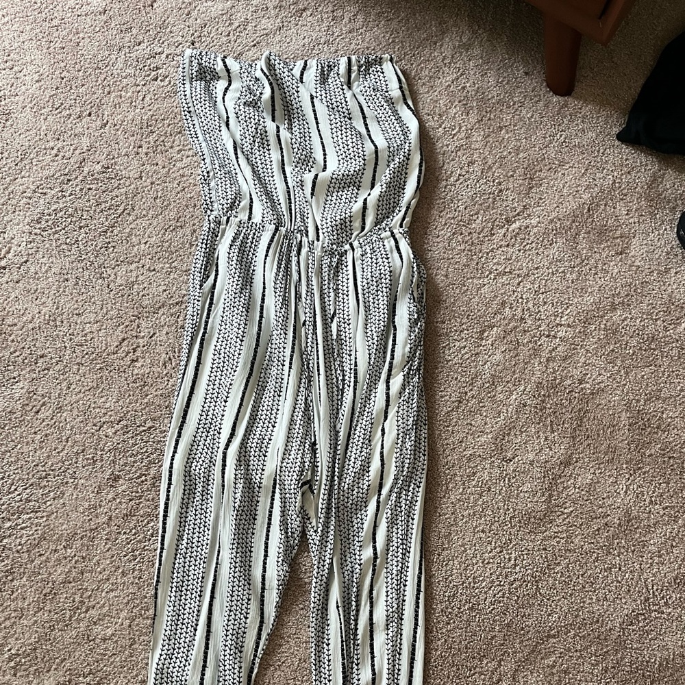 Pink Lily Black and White Striped Jumpsuit